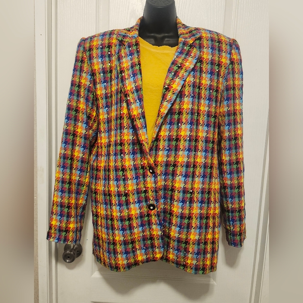 Criscione 100% Wool Vibrant Multicolor Women's Blazer Size Medium EUC